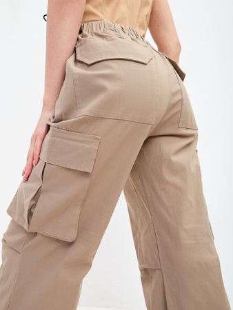 Брюки карго летние женские широкие штаны с карманами