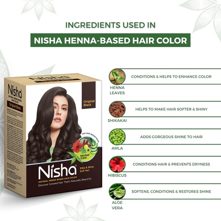 Nisha Hair Colour for Women - Original Black, 60g (Pack of 1) | 100% Pure Henna-Based Powder Ammonia-Free