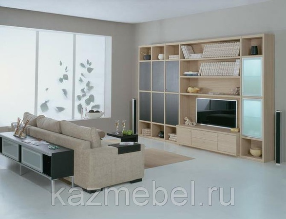 Гостиная с матовым стеклом и зеркалом