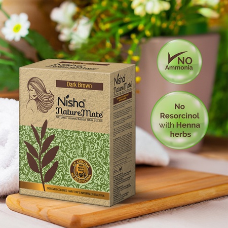 Nisha Naturemate Natural Henna-Based Hair Color 60g - Dark Brown | No Ammonia, Henna Herbs for Vibrant Color