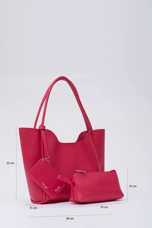 Çıtçıtlı Suni Deri Cüzdanlı Makyaj Çantalı Kadın El Ve Omuz Çantası