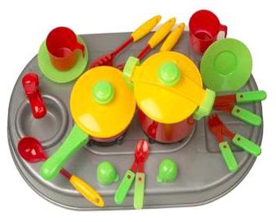 Kitchen Stove with crockery, 17 pieces, 46.5x28.5cm,