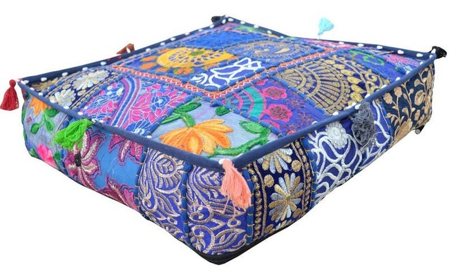 Богемские напольные подушки - декоративный наволочка, подушка сари в стиле пэчворк, подушка для медитации, большая напольная подушка Indian cushion hippie Art