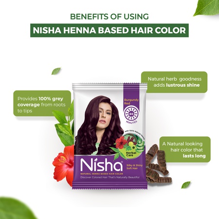 Nisha Natural Henna Hair Color 15g Burgundy Red, Pack of 10
