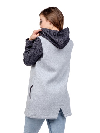 Kapüşonlu fermuarlı ceket (siyah kollu gri) M-0104СС