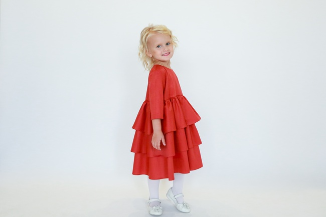 Pişmiş toprak renginde &quot;Flounces&quot; elbise