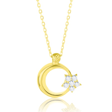 Even & Pétra 14 Ayar Altın Taşlı Ay Yıldız Kolye