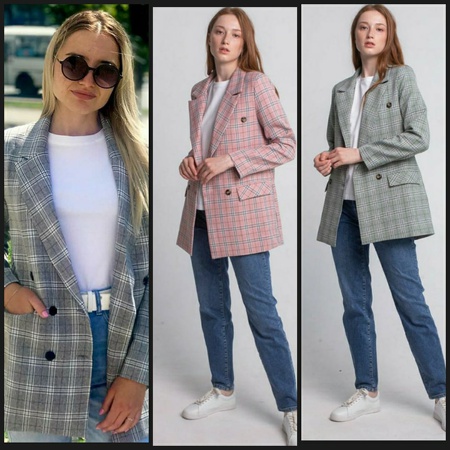 Пиджак двухбортный, в клетку 0045