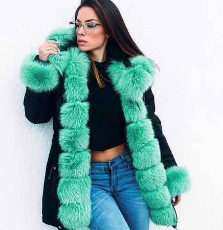 Парка Пальто - Водонепроницаемая ткань / капюшон, манжеты и переда из лисьего меха - стандартный крой