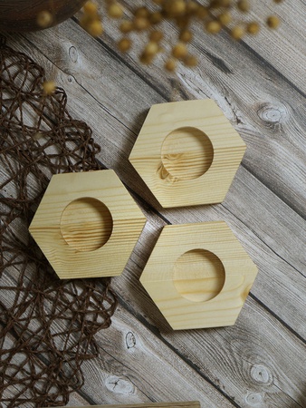 Подсвечник Шестиугольник, размер 80мм, в комплекте 3шт