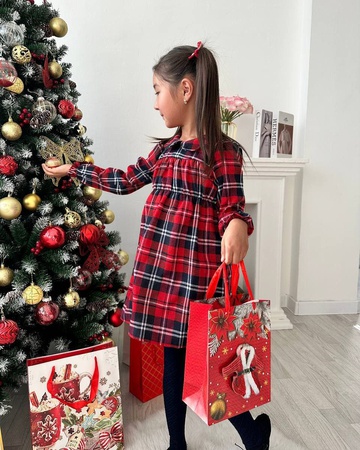 Красное платье для девочек в клетку