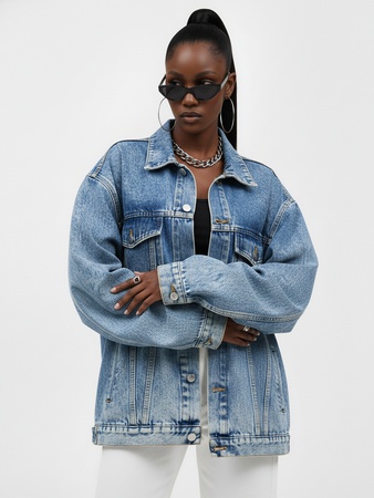 Джинсовая куртка кардиган оверсайз из 100% плотного хлопка