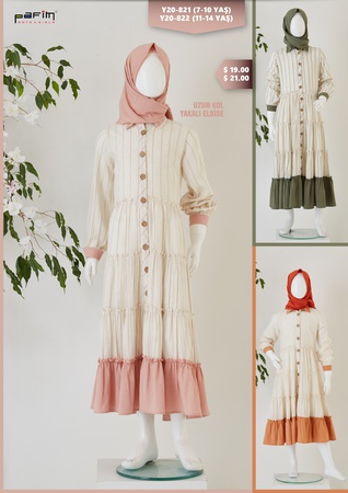 Uzun Kol Yakalı Kız Çocuk Elbise