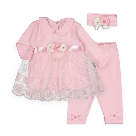 ДЕТСКОЕ ПЛАТЬЕ С ЛЕСНЫМ ОРЕХОМ (С РОЗОВЫМИ БУСАМИ) 62-68