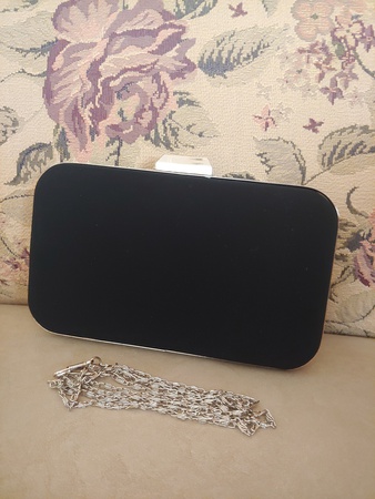 Metal Kasalı Abiye El Çantası- Siyah Nubuk