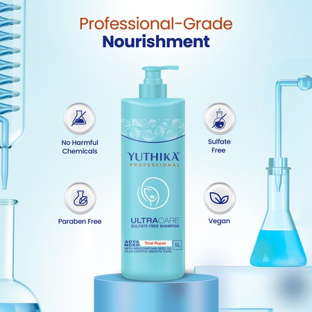 Yuthika Professional Ultracare Sulfate Free Shampoo For Women & Men (1000 ml & 250ml), Total Repair for Damaged, Dry & Frizzy Hair, Perfect For Daily Use
