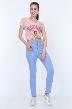 Full Power Likra Yüksek Bel Geniş Kemer Kadın Kot