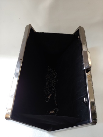 Metal Kasalı Abiye El Çantası- Platin Rengi Simli