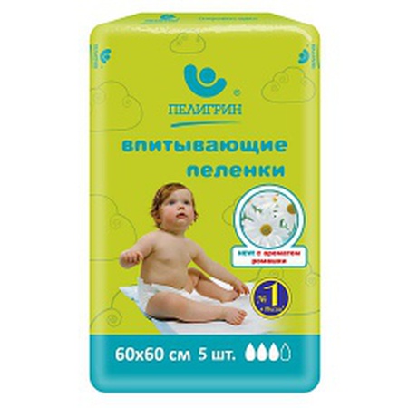 Пелёнки впитывающие с ароматом ромашки, 60х60 см