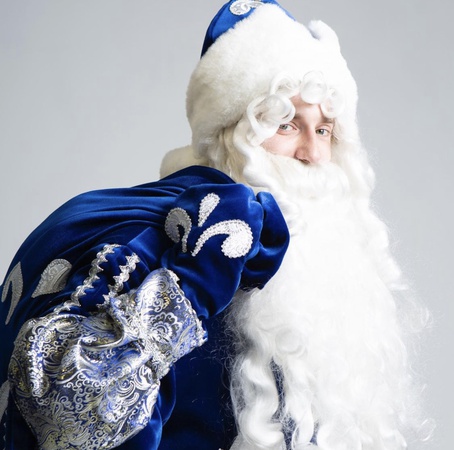 Костюм Деда Мороза с орнаментом в глубоком синем цвете