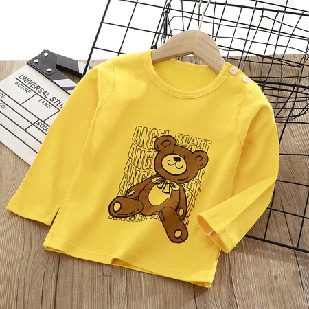 Детская рубашка с принтом Cool Bear, футболка из чистого хлопка, новый весенне-осенний топ для малышей с героями мультфильмов для мальчиков и девочек, однотонный детский топ с длинными рукавами