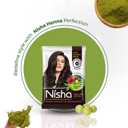 Nisha Natural Henna Hair Color 10g Natural Black, Pack of 10