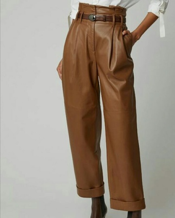 Кожаные брюки с высокой талией