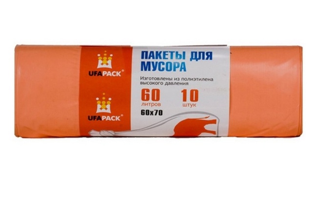 垃圾袋LDPE 60 L.10 PCS。橙子