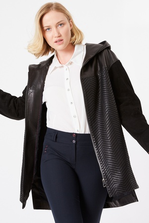 Кожаный жакет вязаный спереди - свободный крой