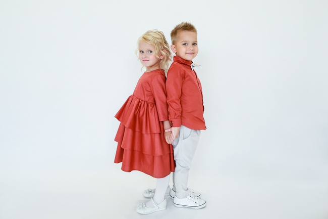 Pişmiş toprak renginde &quot;Flounces&quot; elbise