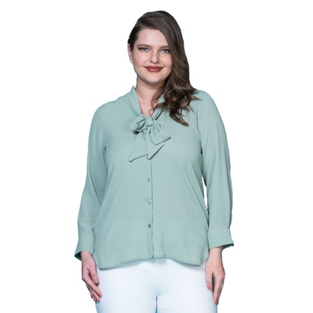 Büyük Beden Kravat Yaka Krep Gömlek