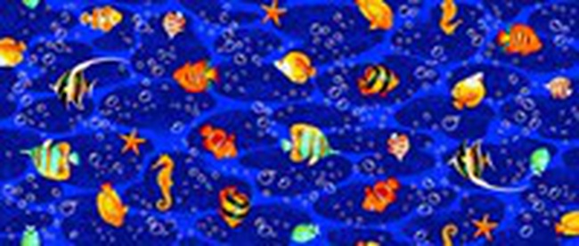 Ткань вафельное полотно Рыбки на синем