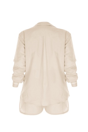 LİNEN- UZUN KOLLU ÜST - ŞORT PİJAMA TAKIM -AÇIK SOMON