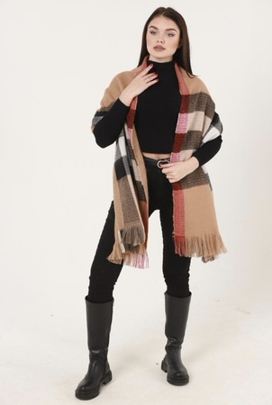 Двусторонняя шаль в клетку 70х200см, акрил