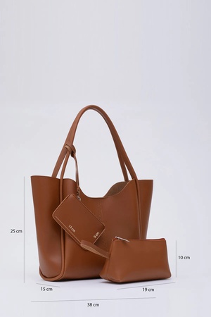 Çıtçıtlı Suni Deri Cüzdanlı Makyaj Çantalı Kadın El Ve Omuz Çantası