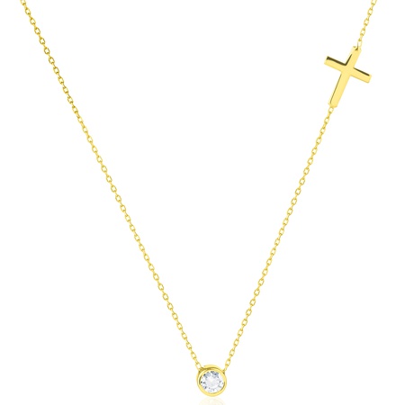 Even & Pétra 14 Ayar Altın Tek Taşlı Minimal Haç Kolye