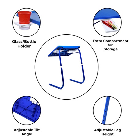 EASYHOME Multi Function Detachable and Fold-able Multi purpose laptop table Table Mate with Cup Holder (Blue)