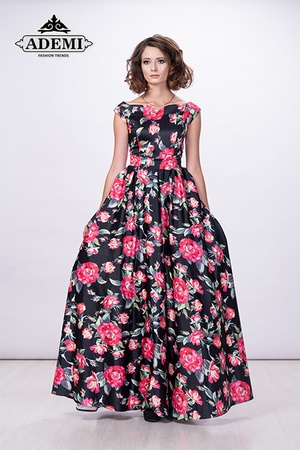 Angelica taffeta in a rose floor on a black background