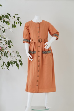 Truva Kollu Düğmeli Elbise