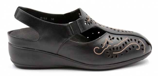 Летние туфли увеличенной полноты с лазерным рисунком арт.8153 КП/р черный