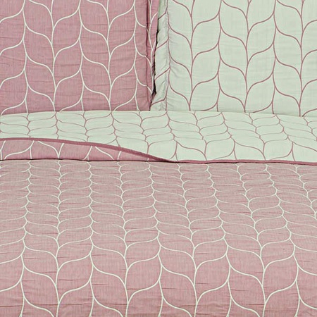 Safir Yaprak Yatak Örtüsü Çift Yüz Pudra Pembe