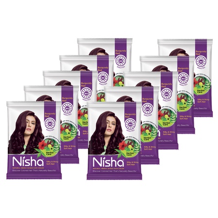 Nisha Natural Henna Hair Color 15g Burgundy Red, Pack of 10