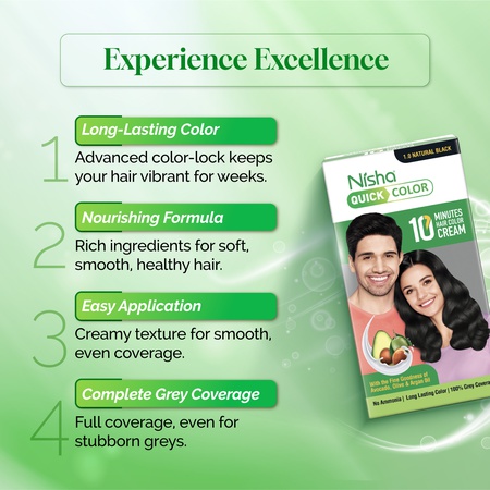Nisha Quick Creme Hair Colour for Women & Men - 1.0 Natural Black