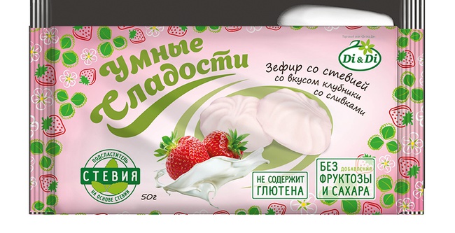Зефир без сахара и без глютена «Умные сладости» со стевией «Клубника со сливками» 50г