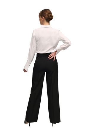 Двубортная белая блузка с длинным рукавом и воротником-шалью с манжетами