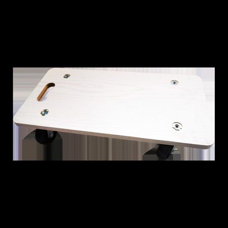 PP flatbed with black wheels and melamine wood grain coloured sealed edges