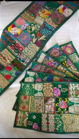 Индийский бегунок для стола, декор для комнаты, ткань Khambadiya, вышитый лоскутный хлопковый обеденный стол, многоцветный, ручной работы, декоративный настольный бегунок и коврики, набор 6