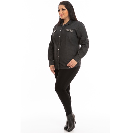 Cep Boncuk İşlemeli Kot Gömlek