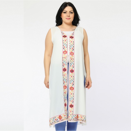 Büyük Beden Nakışlı Yelek