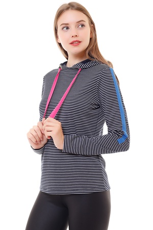 Демакс Женский сезонный свитшот в черную полоску THIN STRIPED HOODED POLAR